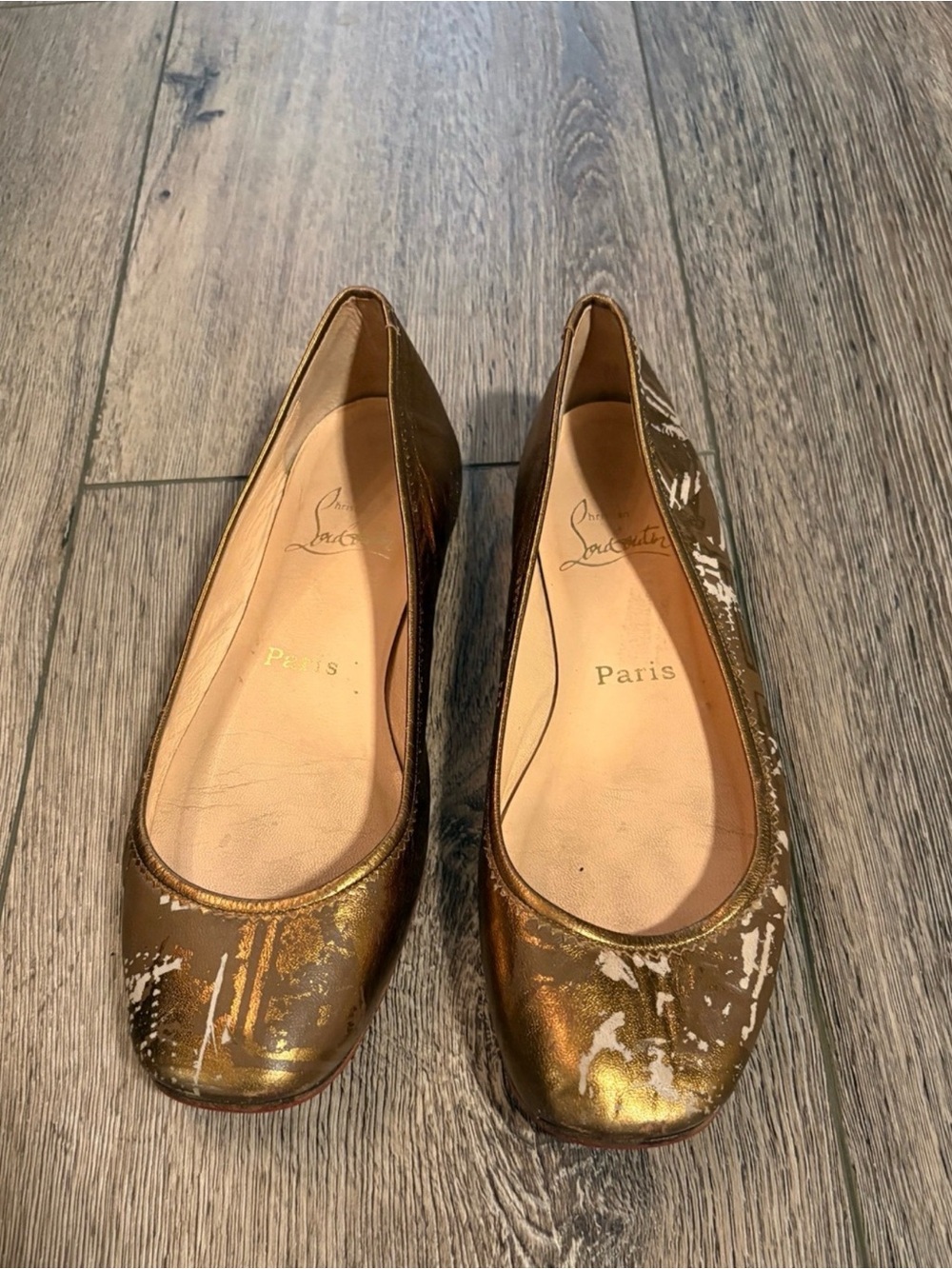 Christian Louboutin Metallic Bronze-Gold Ballet Flats